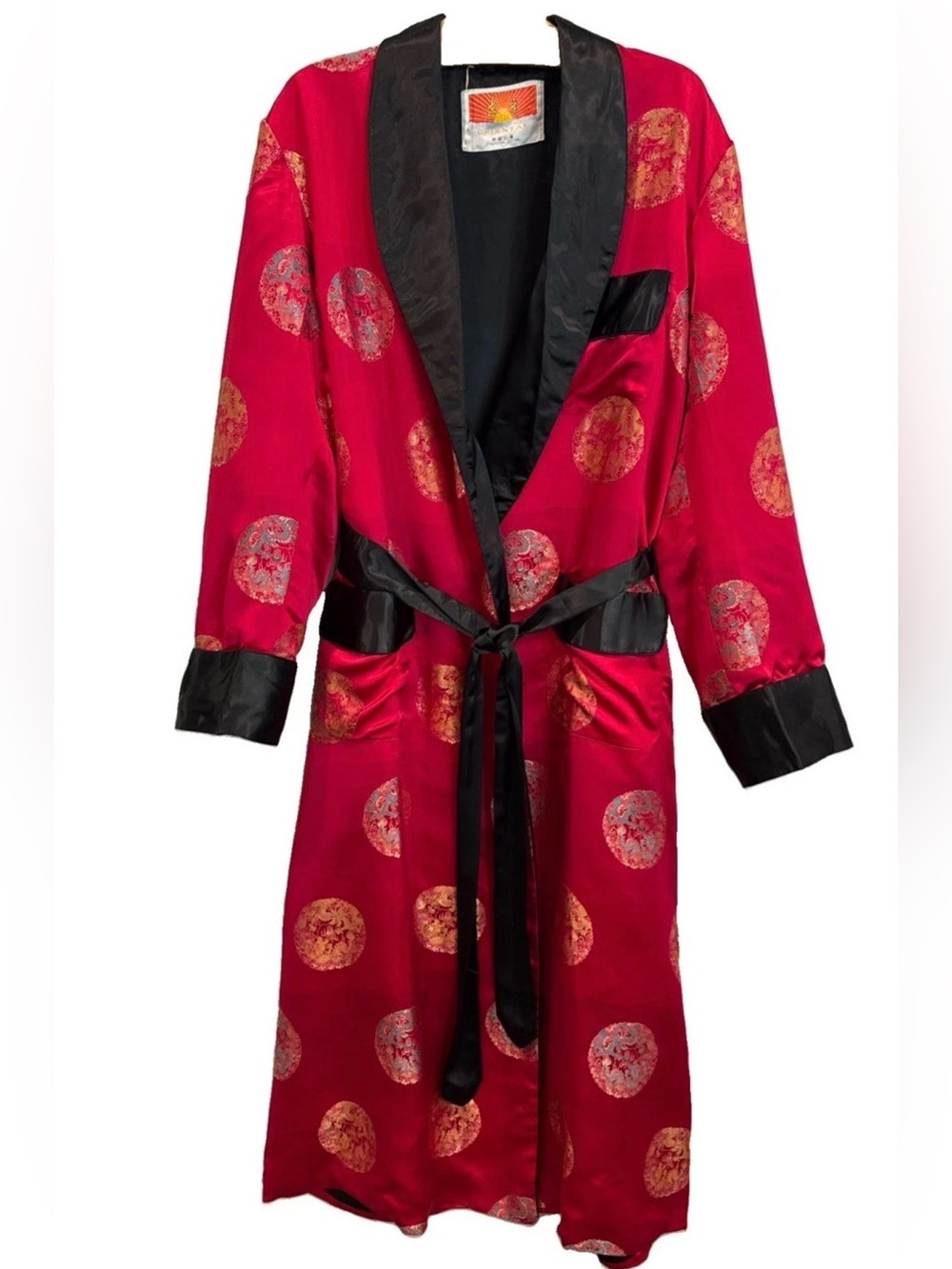 Men's Vintage Oriental Company Black Fuchsia SilkSatin Smoking Jacket Robe Sz 46